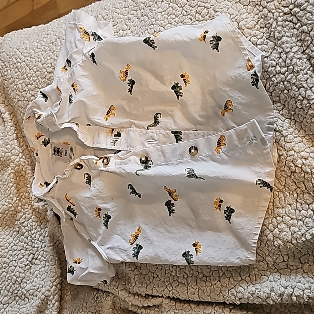 Carters dino print top 9 months white button up collar shirt